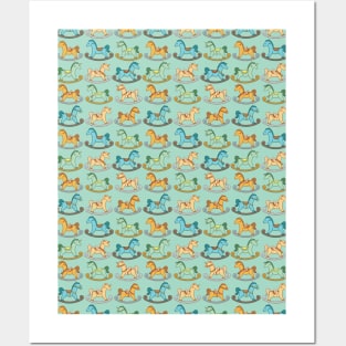 Cute and Adorable Rocking Horse Seamless Pattern Design Posters and Art